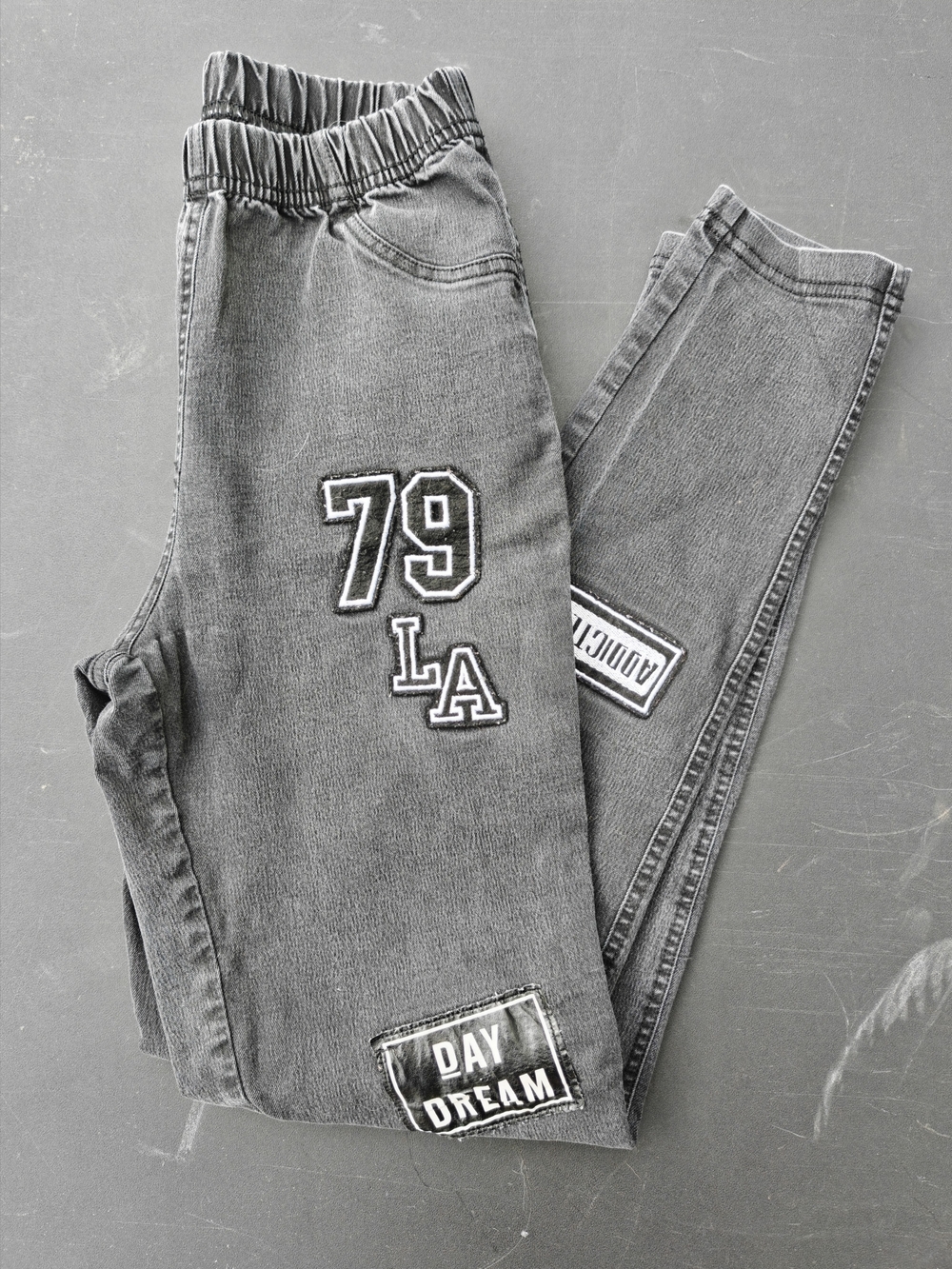 Women’s Black/Grey Skinny Patch Jeans with Elastic Waist